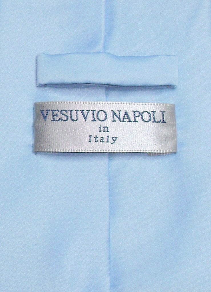 Vesuvio Napoli Solid BABY BLUE Color NeckTie & Handkerchief Men's Neck Tie Set - Image 2